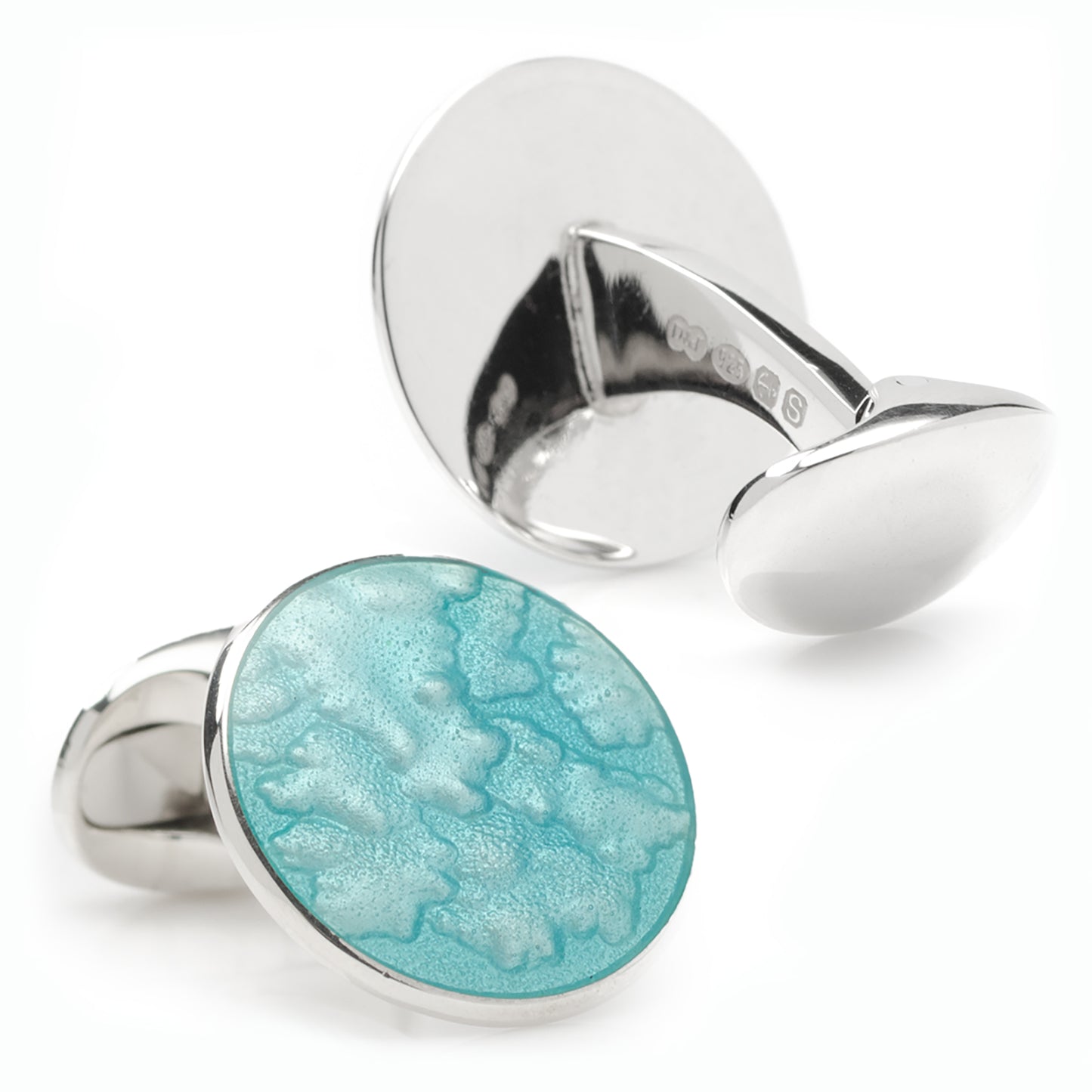 Sterling Silver Summer Haze Enamel Cufflinks in Turquoise Image 2