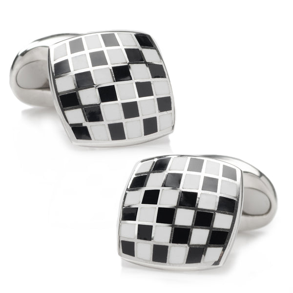 Sterling Silver Enamel Checkerboard Cufflinks Image 1