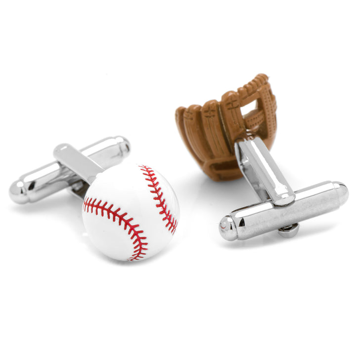 3D Baseball and Glove Enamel Cufflinks Image 2