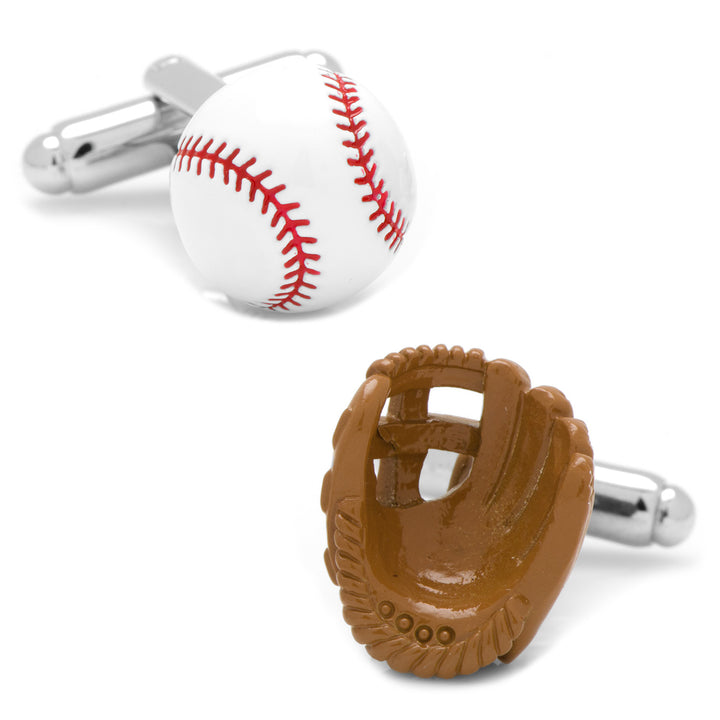 3D Baseball and Glove Enamel Cufflinks Image 1