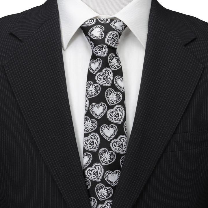 Black and White Paisley Heart Men's Tie Image 2