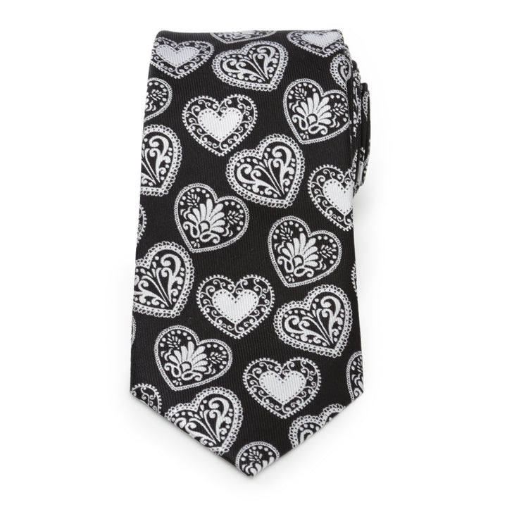 Black and White Paisley Heart Men's Tie Image 3
