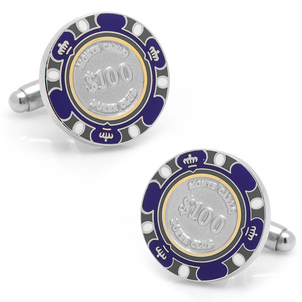 $100 Purple Poker Chip Cufflinks Image 1