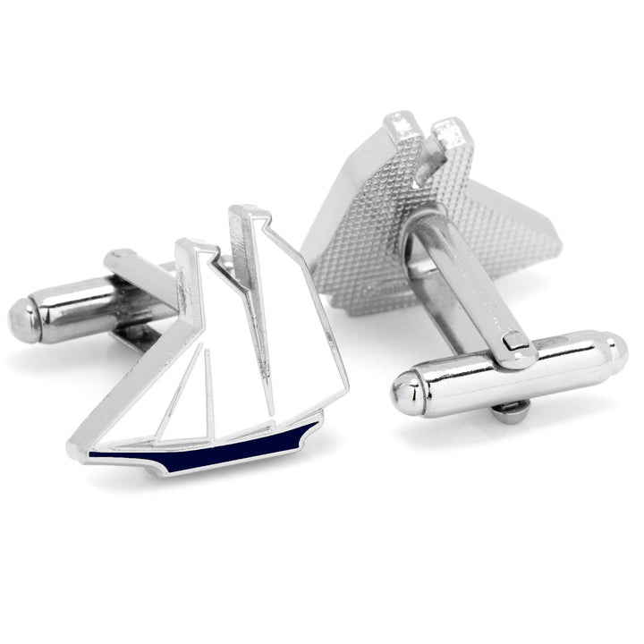 Blue and White Sailboat Cufflinks Image 2