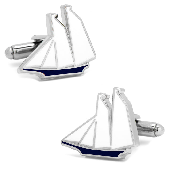 Blue and White Sailboat Cufflinks Image 1