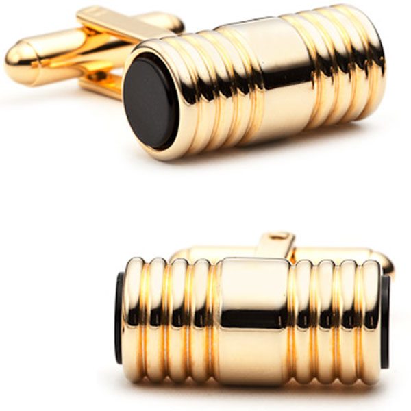 Gold and Onyx Ribbed Tube Cufflinks Image 1