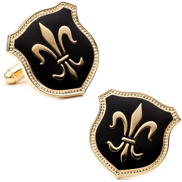 Black Enamel Fleur di Lis Cufflinks Image 1