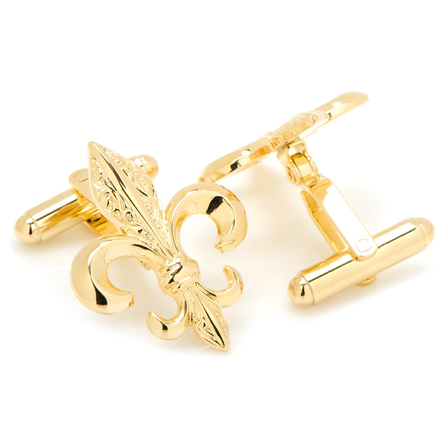 Gold Etched Fleur de Lis Cufflinks Image 2