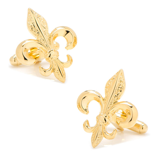 Gold Etched Fleur de Lis Cufflinks Image 1