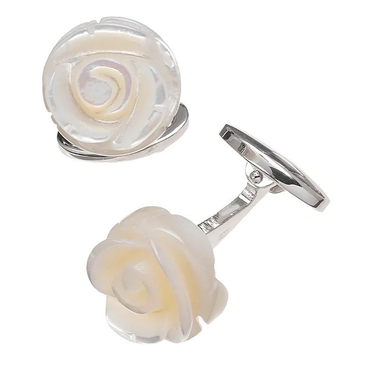 Sterling Silver Carved Rose Mother of Pearl Cufflinks Image 1