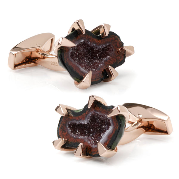 Red Geode Rose Gold Plated Sterling Silver Cufflinks Image 1