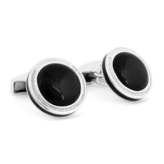 Silver Signature Round Onyx Cufflinks Image 1