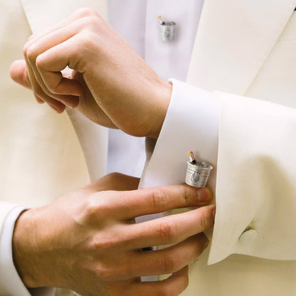 Onyx Rivet Etch Detail Sterling Silver Cufflinks Stud Set Image 2