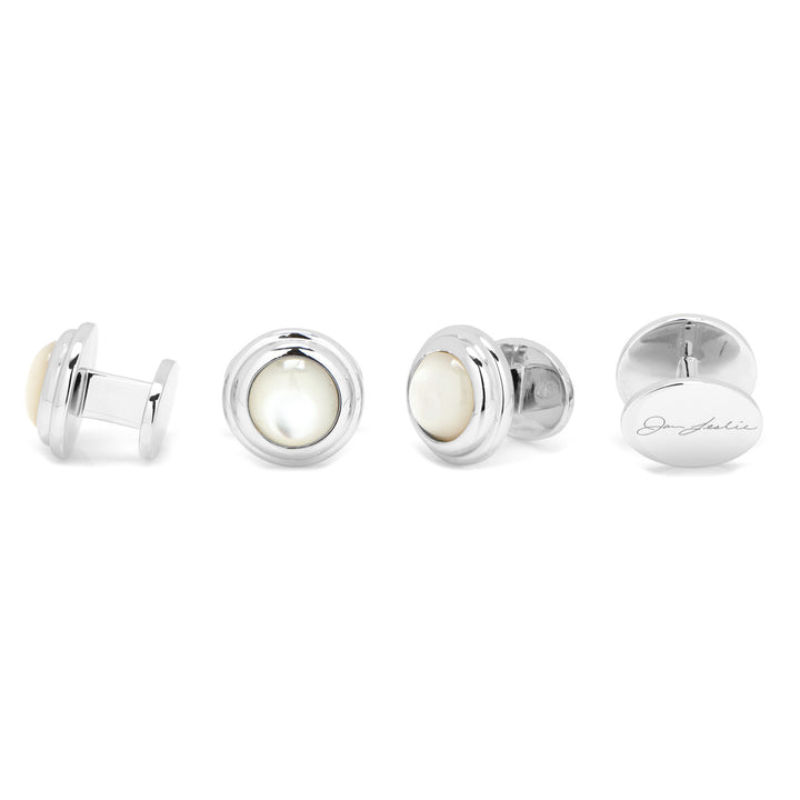 MOP Round Buttons with Sterling Silver Border Stud Set Image 2