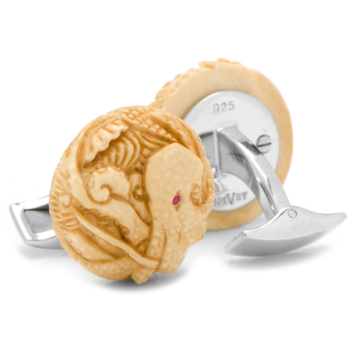 Woolly Mammoth Tusk Octopus with Ruby Eyes Cufflinks Image 2