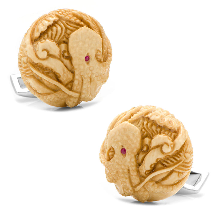 Woolly Mammoth Tusk Octopus with Ruby Eyes Cufflinks Image 1