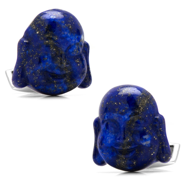 Lapis and Sterling Silver Laughing Buddha Cufflinks Image 1