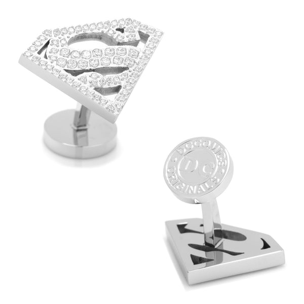 Stainless Steel White Pave Crystal Superman Cufflinks Image 1