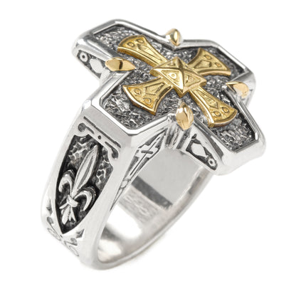 Sterling & 18K Gold Flat Cross Ring Image 2