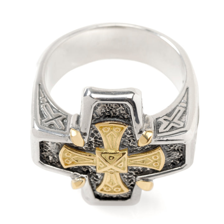 Sterling & 18K Gold Flat Cross Ring Image 7