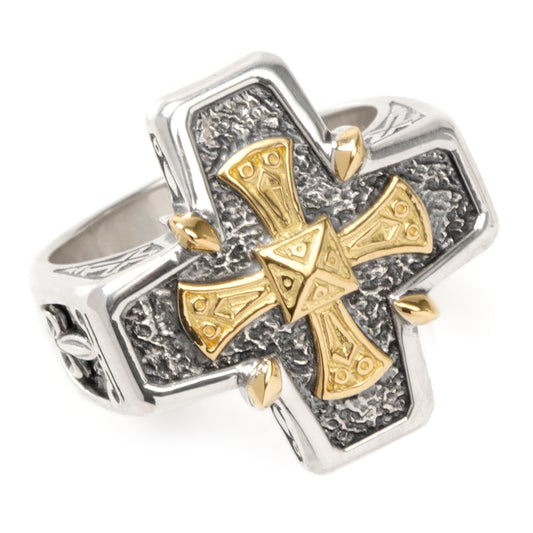 Sterling & 18K Gold Flat Cross Ring Image 1