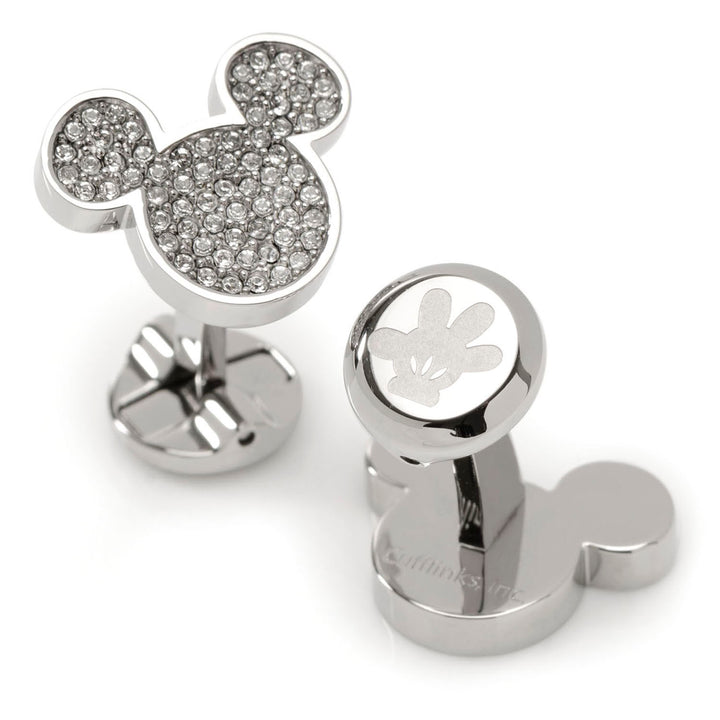Stainless Steel White Pave Crystal Mickey Mouse Cufflinks Image 1