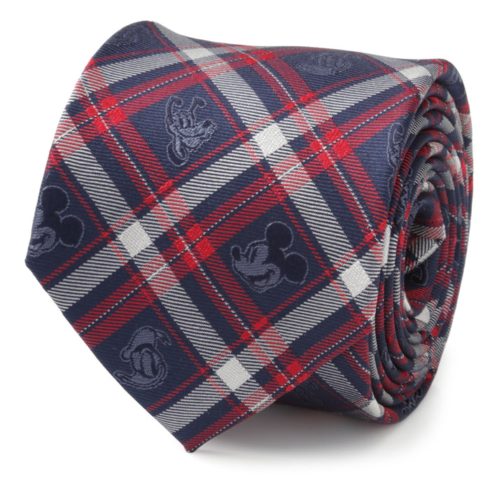 Mickey and Friends Navy Plaid Men's Tie Image 1