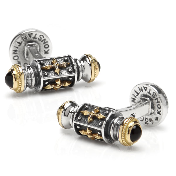 Sterling & Gold Bar Cufflinks w/ Black Onyx and Gold Accents Image 1