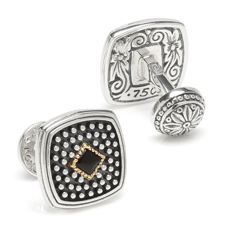 Sterling Silver & 18k Gold Cufflinks with Onyx Image 2