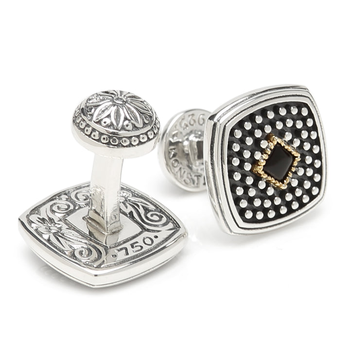 Sterling Silver & 18k Gold Cufflinks with Onyx Image 3