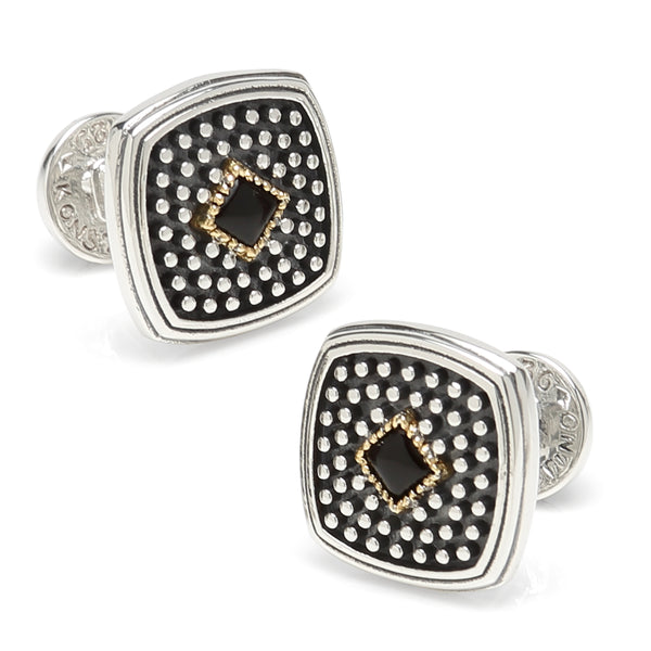 Sterling Silver & 18k Gold Cufflinks with Onyx Image 1