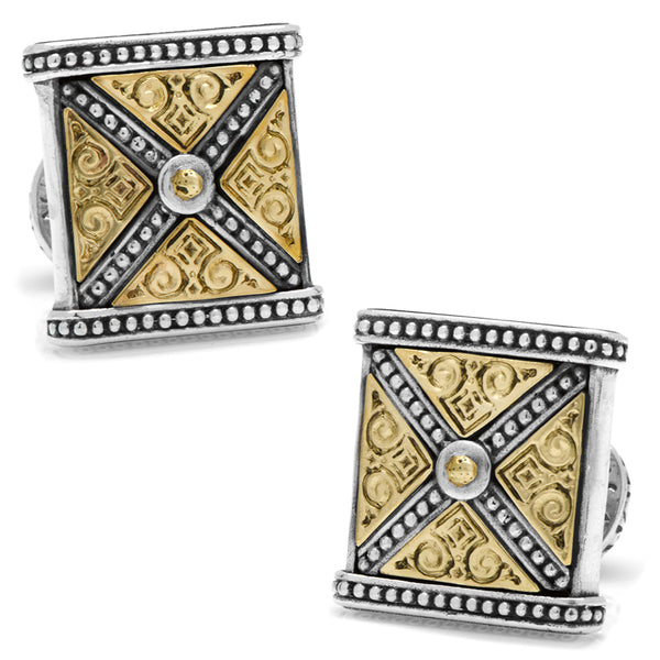 Sterling Silver & Bronze Ornate X-Detail Square Cufflinks Image 1