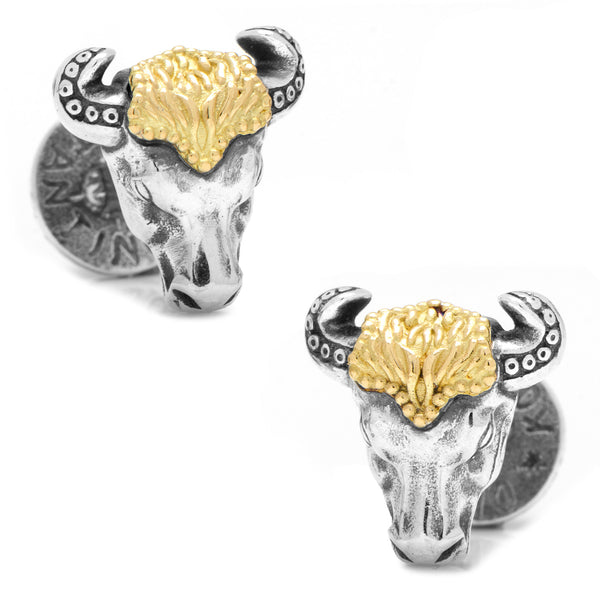 Sterling Silver & 18k Gold Bull Cufflinks Image 1
