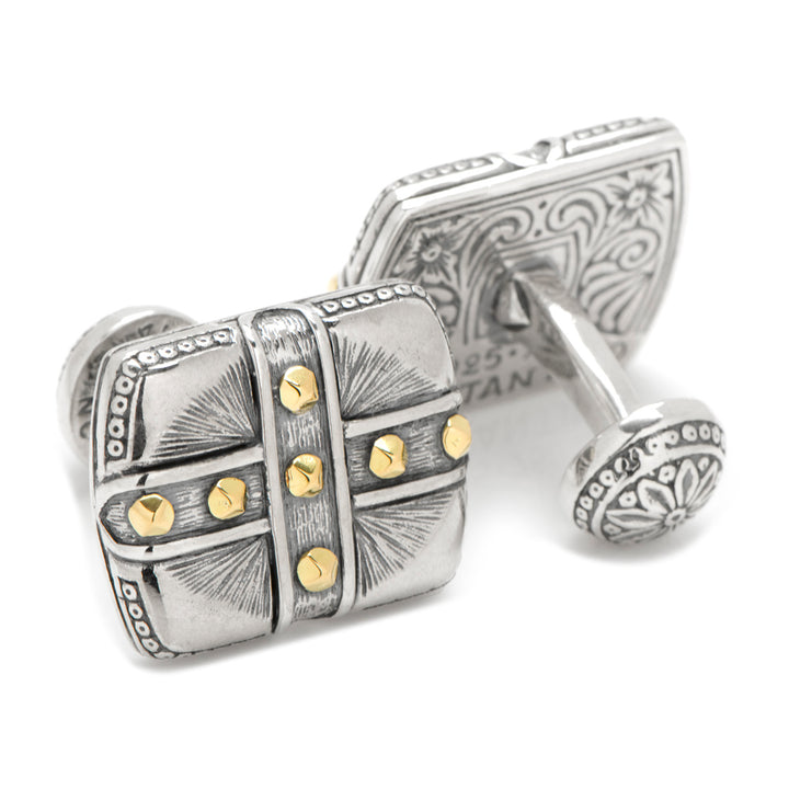 Sterling Silver & 18K Gold Square Cross Carved Cufflinks Image 2