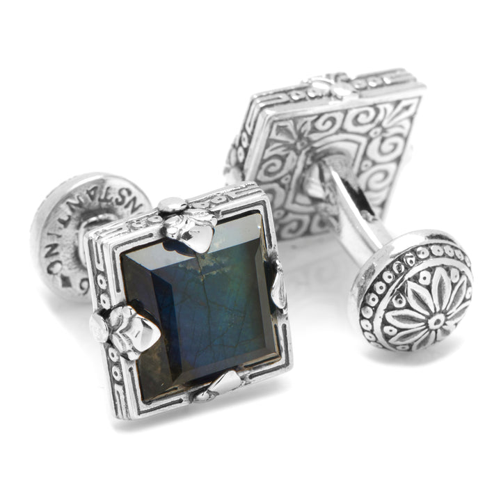 Sterling Silver and Spectrolite Faceted Square Cufflinks Image 2