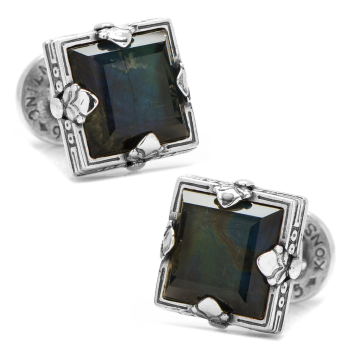 Sterling Silver and Spectrolite Faceted Square Cufflinks Image 1