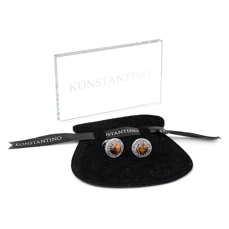 Sterling Silver Round with Tigers Eye Cabochon Cufflinks Image 3