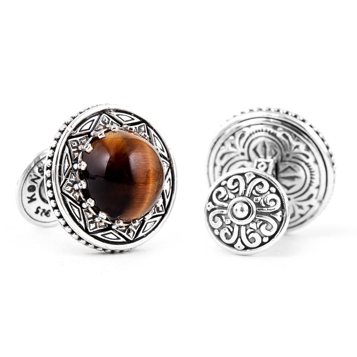Sterling Silver Round with Tigers Eye Cabochon Cufflinks Image 1