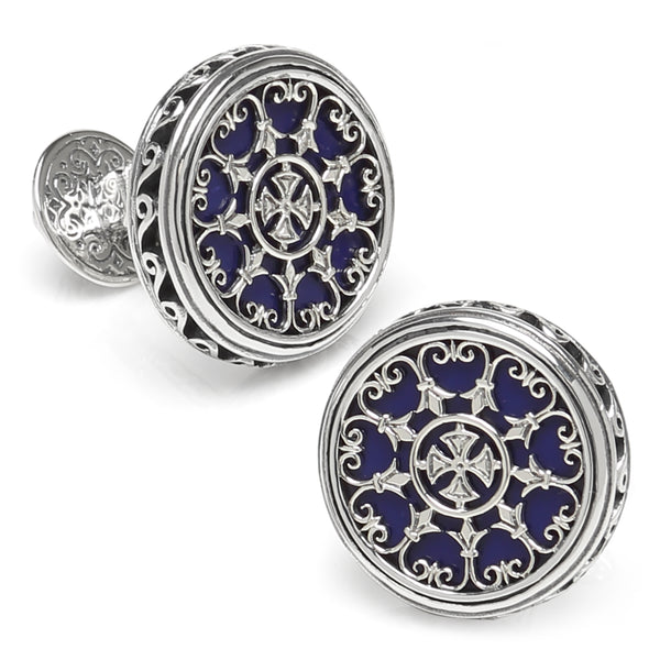 Sterling Round Scroll with Lapis Stone Cufflinks Image 1