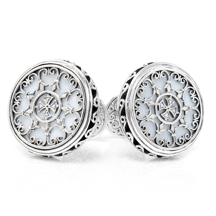 Sterling Round Scroll with Mother of Pearl Cufflinks Image 3
