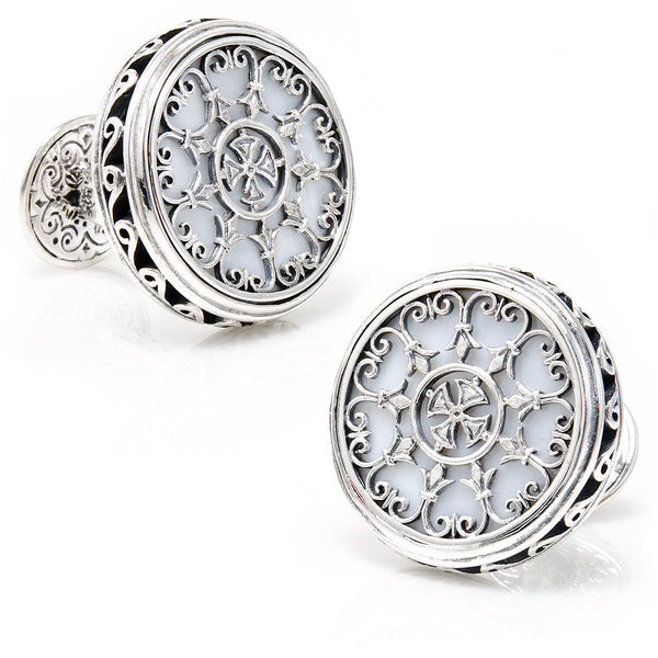 Sterling Round Scroll with Mother of Pearl Cufflinks Image 1