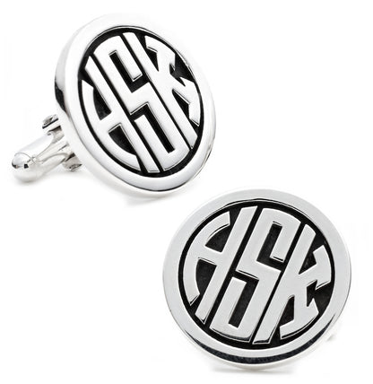 Sterling Personalized Round Signet Monogram Cufflinks Image 1