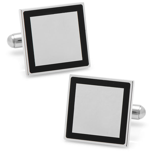 Stainless Steel Square Engravable Framed Cufflinks Image 1