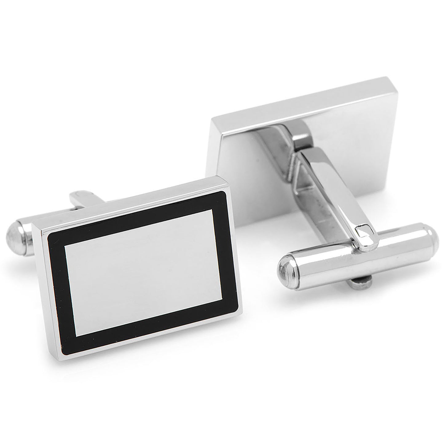 Stainless Steel Rectangle Engravable Framed Cufflinks Image 2