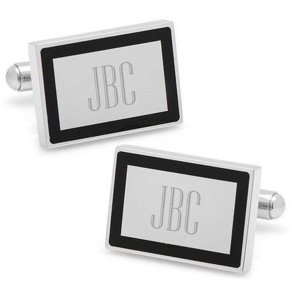 Stainless Steel Rectangle Engravable Framed Cufflinks Image 3