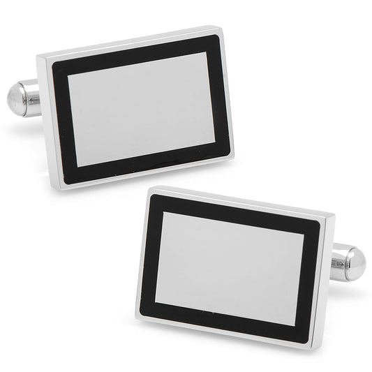 Stainless Steel Rectangle Engravable Framed Cufflinks Image 1