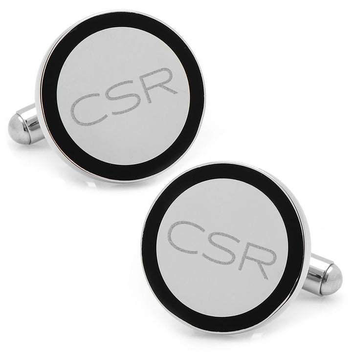 Stainless Steel Round Engravable Framed Cufflinks Image 4