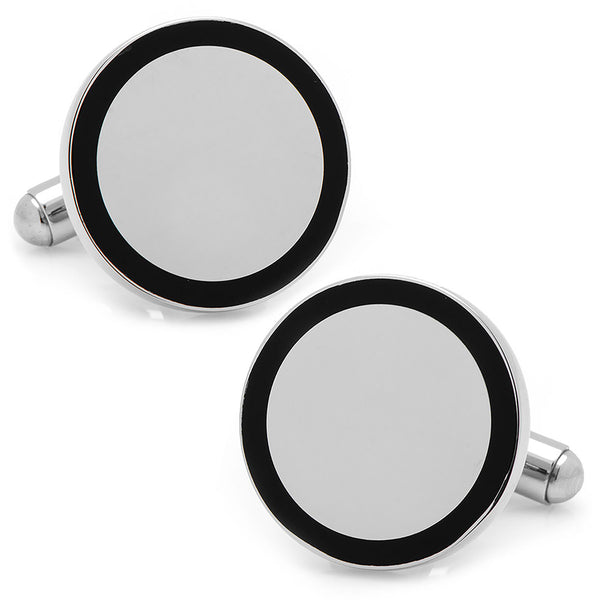 Stainless Steel Round Engravable Framed Cufflinks Image 1