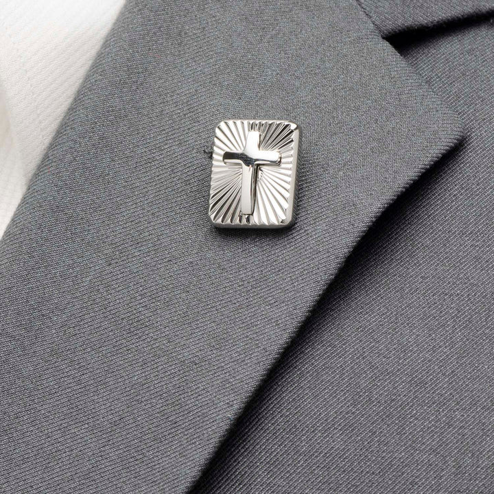 Stainless Steel Radiant Cross Lapel Pin Image 4