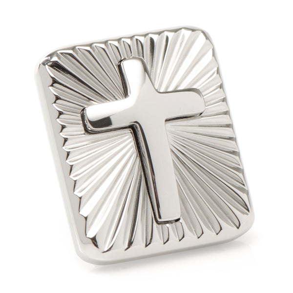 Stainless Steel Radiant Cross Lapel Pin Image 1